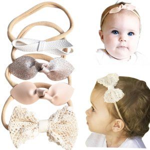 Super Soft & Stretchy Nylon Headband Set for Girls (Golden Neutral Set of 4)